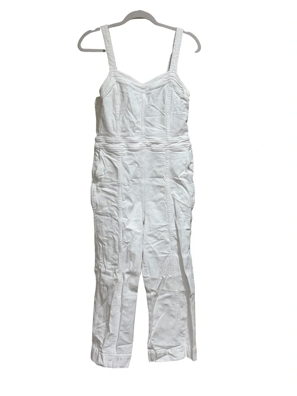 ๐ค Madewell Denim Seamed Wide-Leg Jumpsuit Pure White Size 10 - Picture 9 of 16